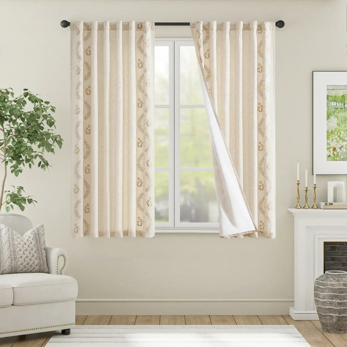 Window Curtain, Vintage Lined Embroidered Botanical Border for Windows, Room Styling and Everyday Privacy, 3 Sizes and 3 Colors image 14