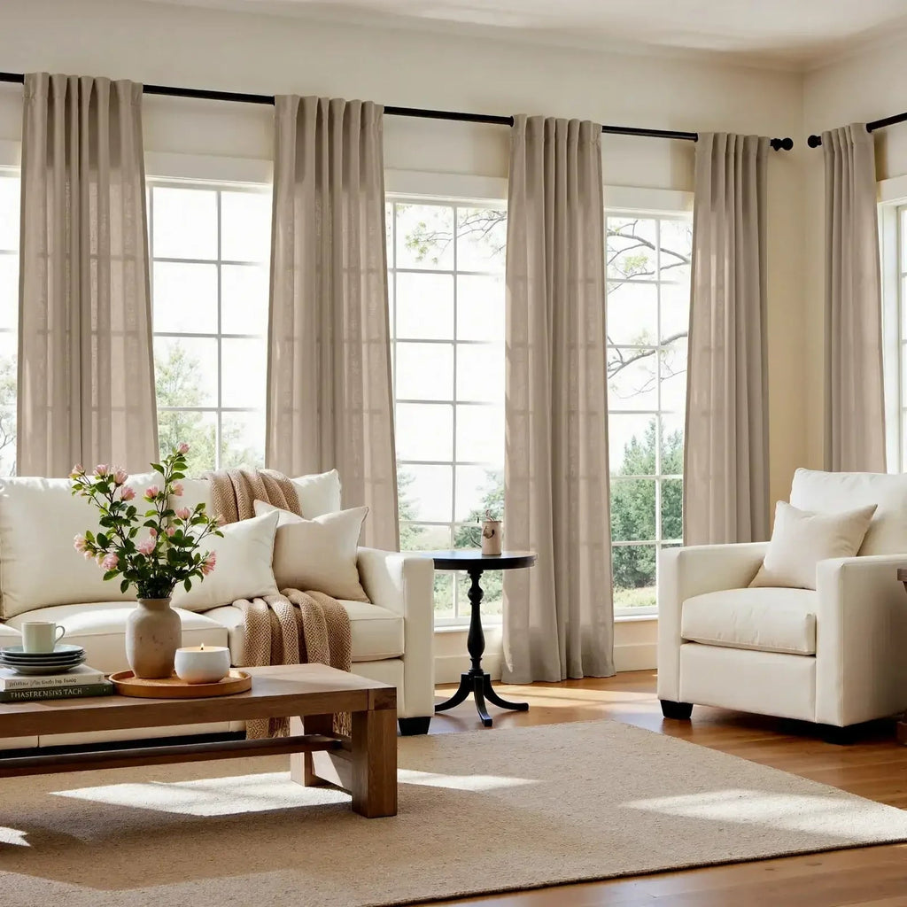 Window Curtain, Solid Linen Blend 3 in 1 Curtains (2 Panels), Lightweight Design for Bedrooms, Living Rooms and Home Privacy image 14
