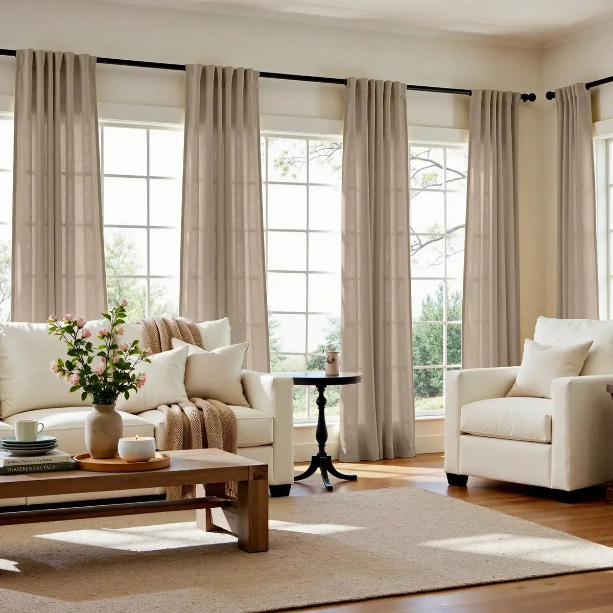 Window Curtain, Solid Linen Blend 3 in 1 Curtains (2 Panels), Lightweight Design for Bedrooms, Living Rooms and Home Privacy image 14