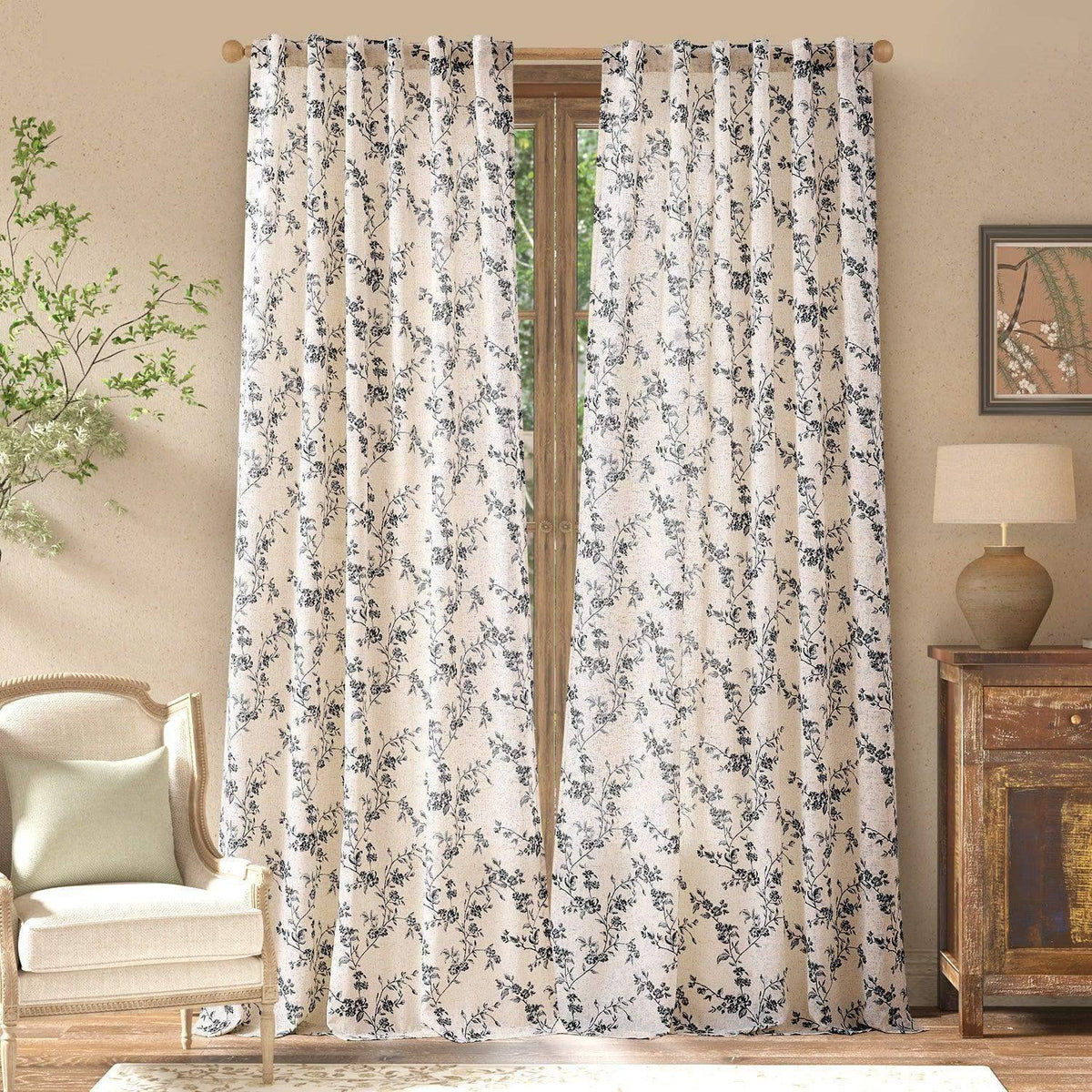 Window Curtain, Vine Blossom Linen Blend Curtains (2 Panels), Machine-Washable Care for Bedrooms, Living Rooms and Home Privacy image 14