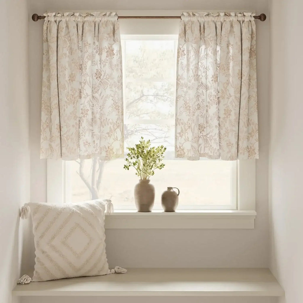 Window Curtain, Vintage Scrollwork Floral Linen Kitchen, Lightweight Design for Windows, Room Styling and Everyday Privacy image 14