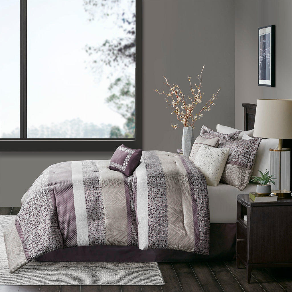 Bed Comforter, Rhapsody 7 Piece Jacquard Set, Machine-Washable Care for Year-Round Bedroom Comfort and Restful Sleep, 3 Sizes and 3 Colors image 14