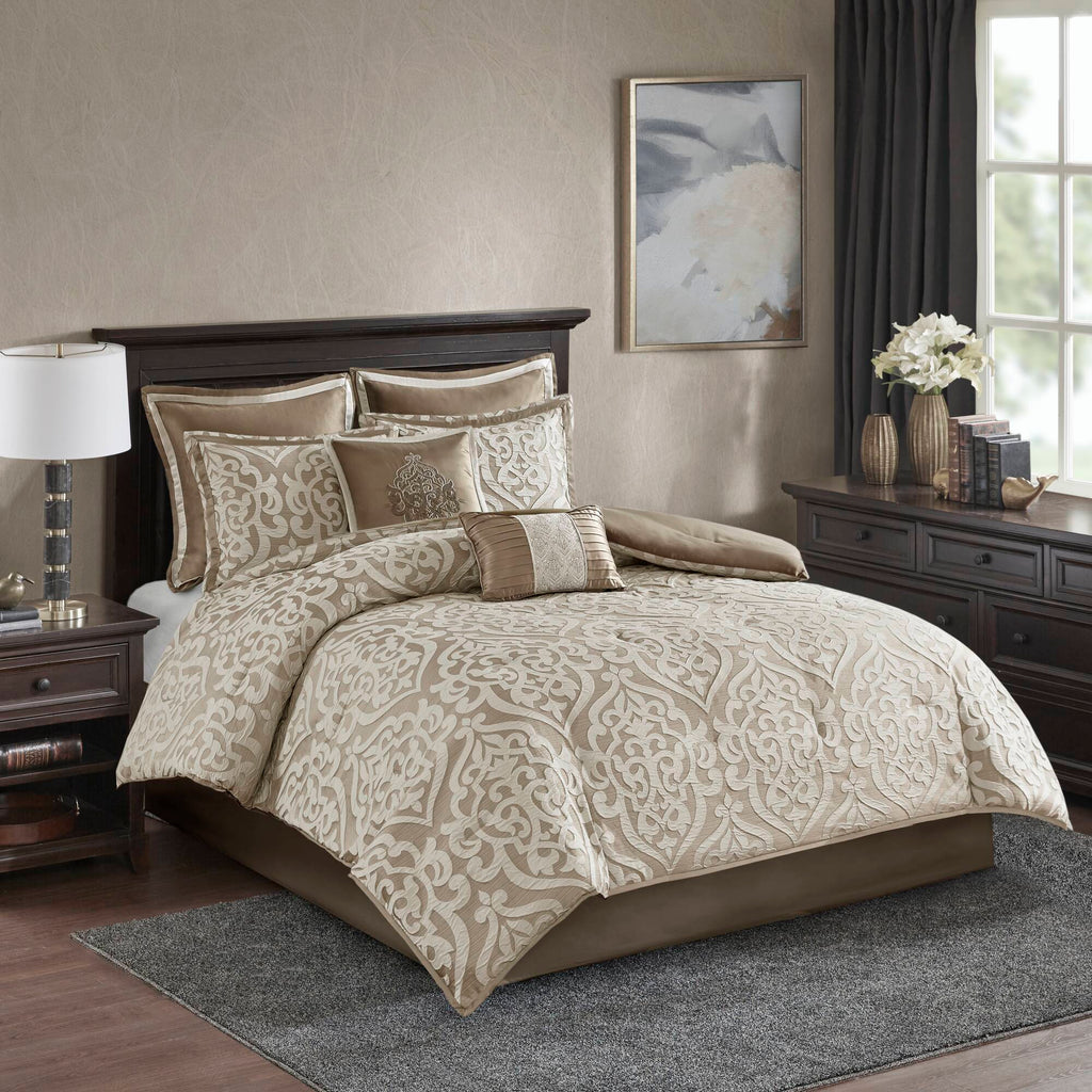 Bed Comforter, Odette 8 Piece Jacquard Set, Machine-Washable Care, Hypoallergenic Comfort for Year-Round Bedroom Comfort and Restful Sleep image 14