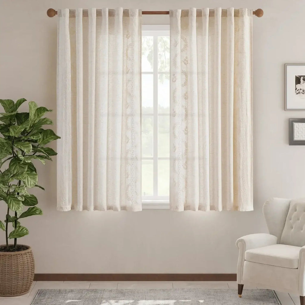 Window Curtain, Embroidered Vine Floral Linen Curtains (2, Lightweight Design for Bedrooms, Living Rooms and Home Privacy image 14