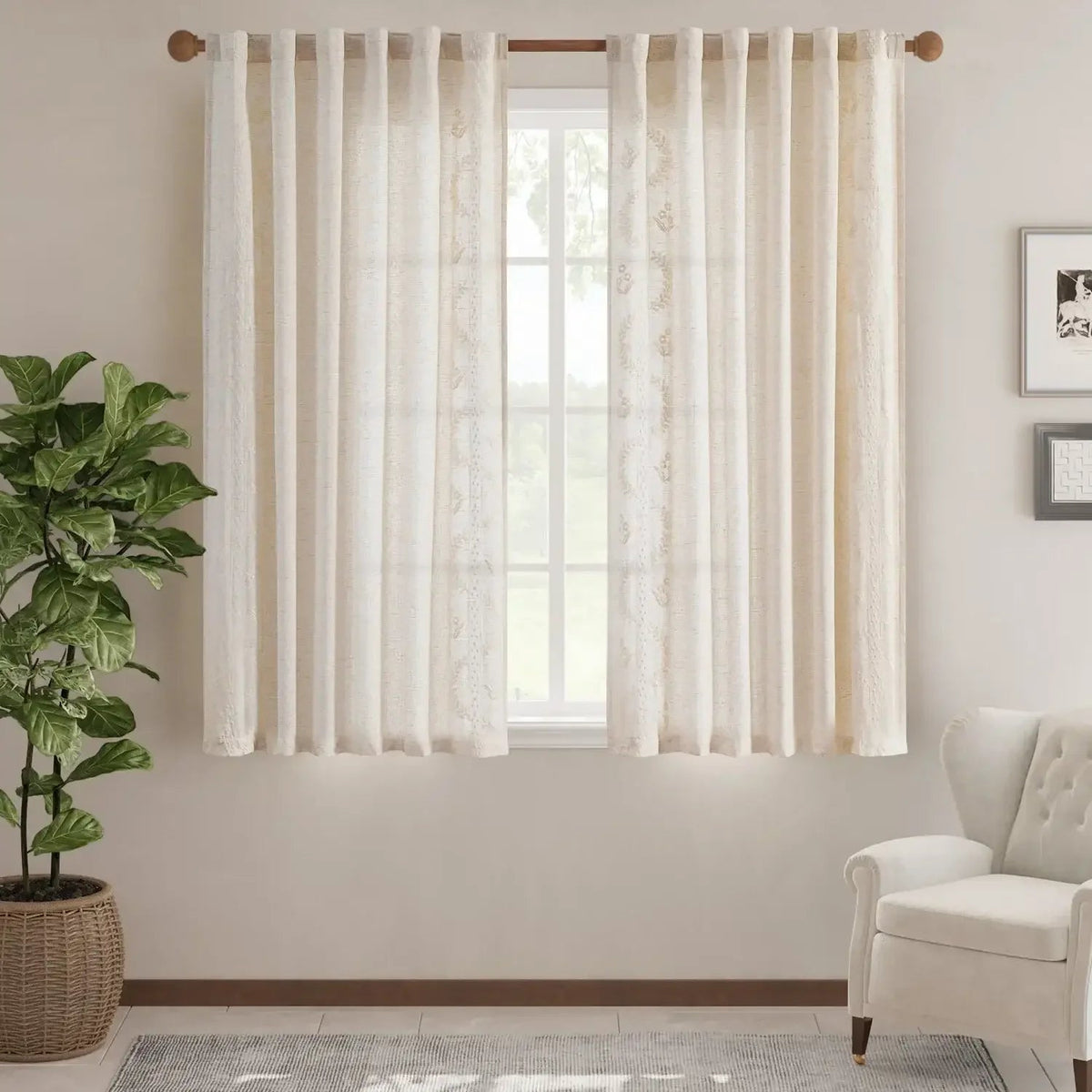 Window Curtain, Embroidered Vine Floral Linen Curtains (2, Lightweight Design for Bedrooms, Living Rooms and Home Privacy image 14