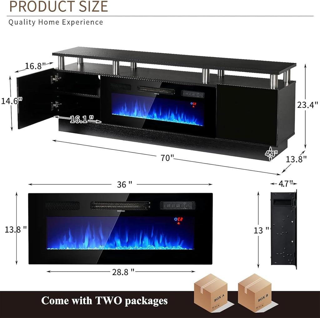 TV Stand, Electric Fireplace with Mirrored Doors, Stainless Steel Construction for Television Displays, Consoles and Organized Living Spaces image 14