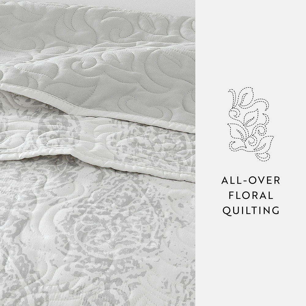 Quilted Coverlet Set, Distressed Damask Reversible for Guest Bedrooms, Layered Beds and Everyday Bedding, 3 Sizes and 2 Colors image 14