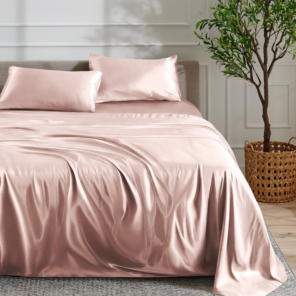 Bed Sheet Set, Satin for Everyday Bedroom Comfort and Guest Rooms, 7 Sizes and 6 Colors, Designed for Everyday Home Use image 14