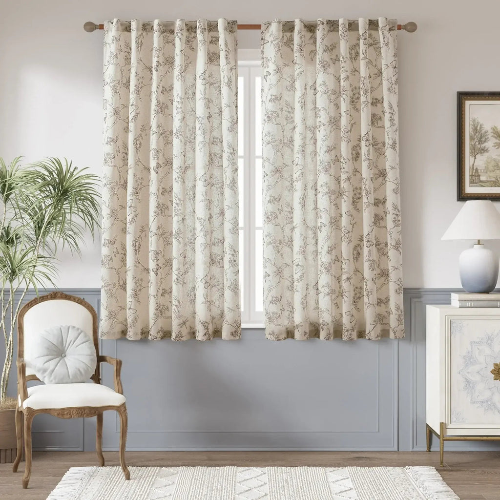 Window Curtain, Modern Toile Floral & Insect Linen Curtains (2, Lightweight Design for Windows, Room Styling and Everyday Privacy image 14