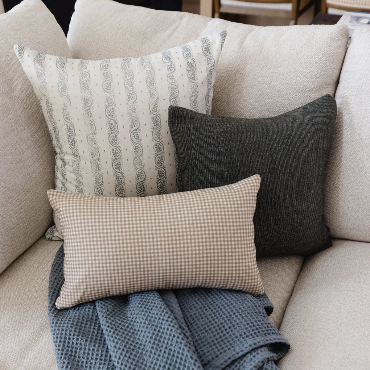 Decorative Pillow Cover Set, Mini Tan Gingham Lumbar 12x20" 12x40", Lightweight Design for Bedroom Styling and Living Room Decor image 14