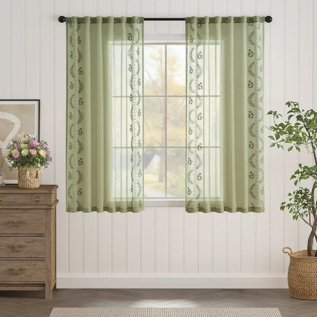 Window Curtain, Embroidered Floral Sheer Curtains (2 Panels) for Windows, Room Styling and Everyday Privacy, 3 Sizes and 3 Colors image 14