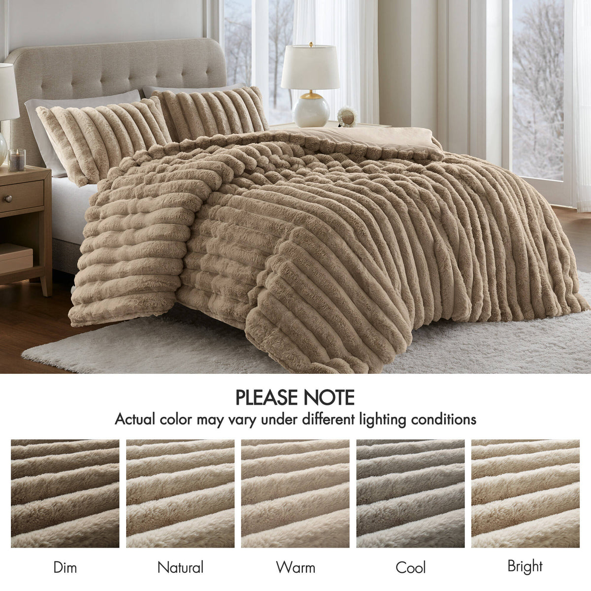 Bed Comforter, Jasmine Ultrasoft Faux Fur Ribbed Set, Lightweight Design for Year-Round Bedroom Comfort and Restful Sleep image 15