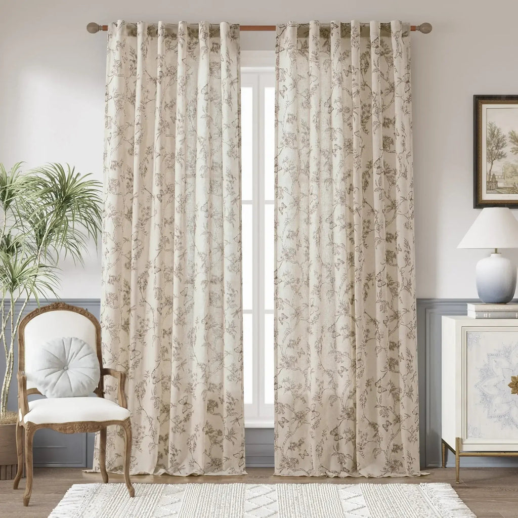 Window Curtain, Modern Toile Floral & Insect Linen Curtains (2, Lightweight Design for Windows, Room Styling and Everyday Privacy image 15