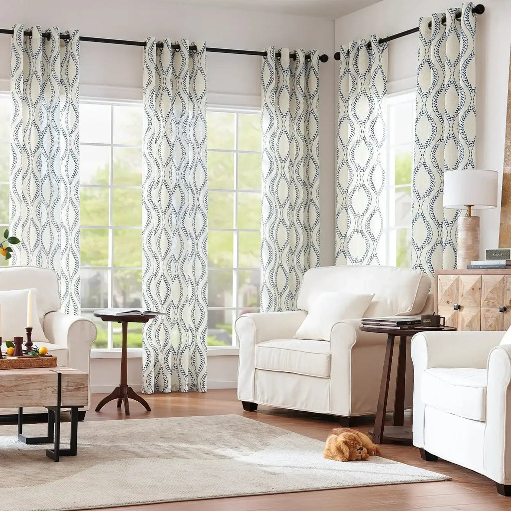 Window Curtain, Boho Leaf Embroidered Geometric Curtains (2, Machine-Washable Care for Bedrooms, Living Rooms and Home Privacy image 15