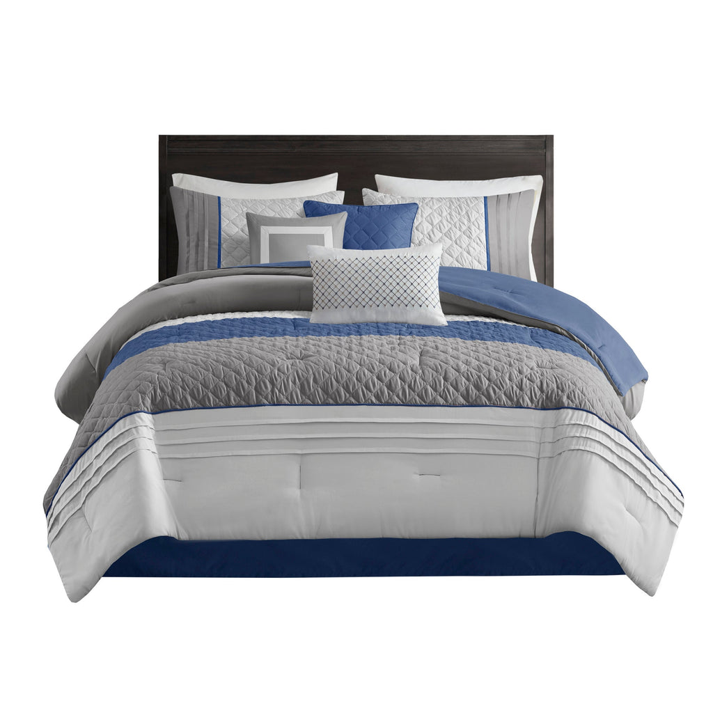Bed Comforter, Jenson 7 Piece Color Block Stripe Set, Machine-Washable Care for Year-Round Bedroom Comfort and Restful Sleep image 15