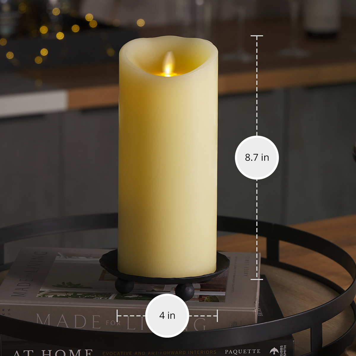 Flameless Candle, Ivory Pillar Scallop Top 4" Width for Bedrooms, Living Rooms and Everyday Candlelight Ambience, 3 Size Options image 15
