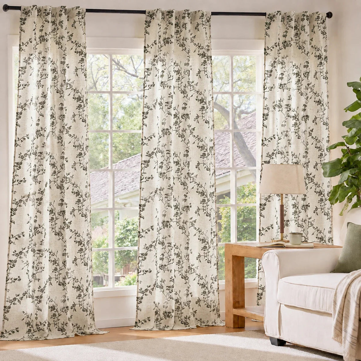 Window Curtain, Vine Blossom Linen Blend Curtains (2 Panels), Machine-Washable Care for Bedrooms, Living Rooms and Home Privacy image 15