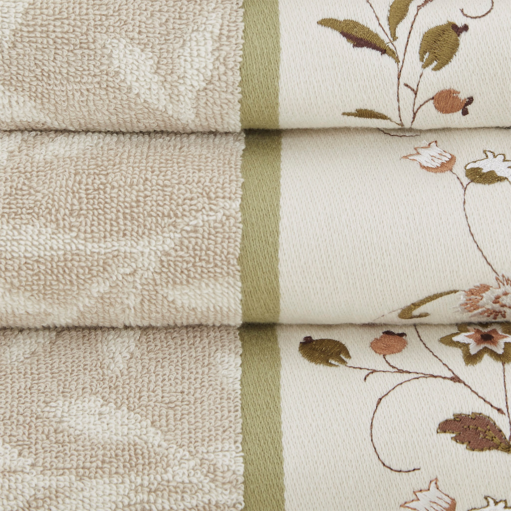 Bath Linen, Serene Embroidered Cotton Jacquard 6 Piece, Machine-Washable Care for Home Bathrooms and Everyday Care, 5 Color Options image 15