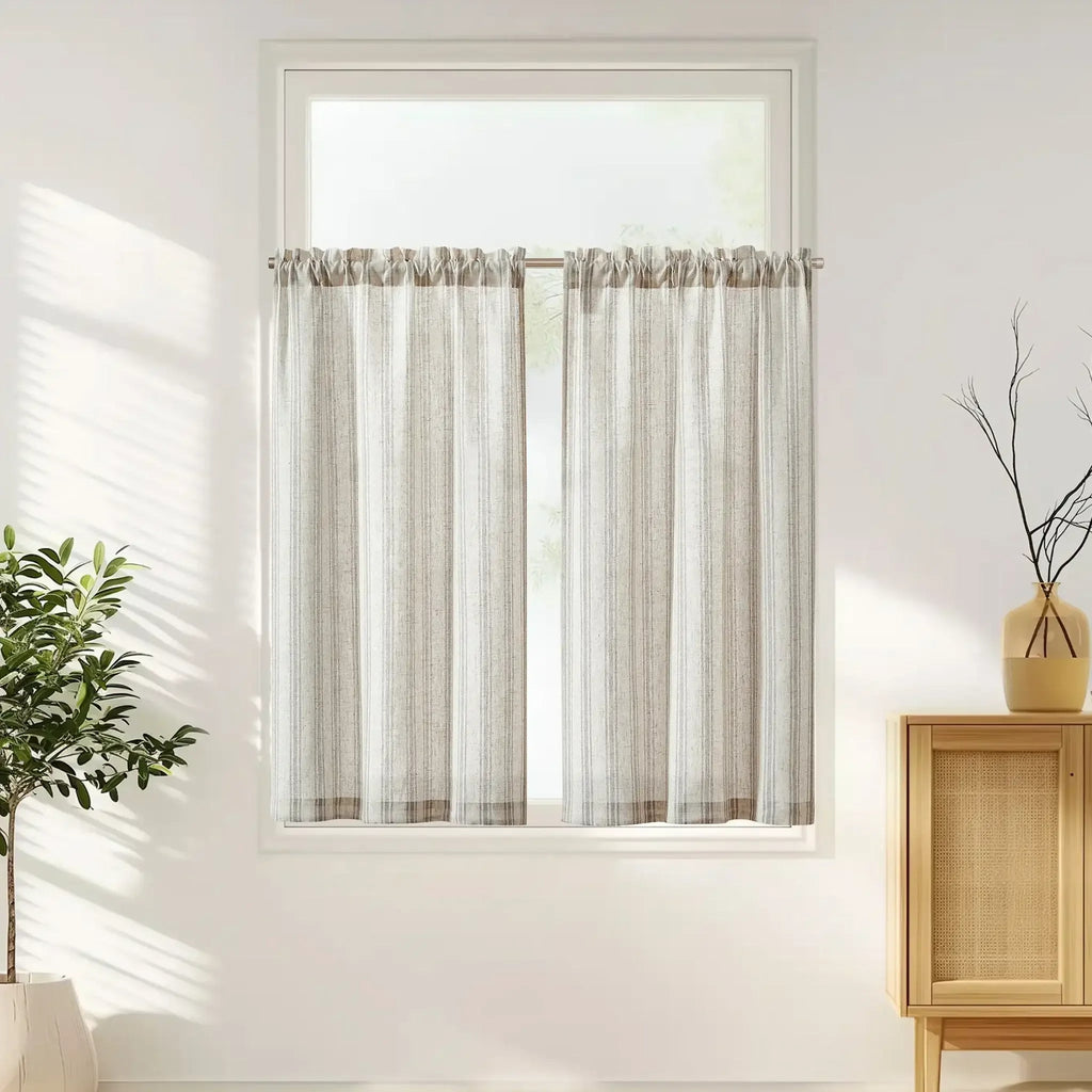 Window Curtain, Twill Striped Linen Blend Rod Pocket Kitchen, Lightweight Design for Windows, Room Styling and Everyday Privacy image 15