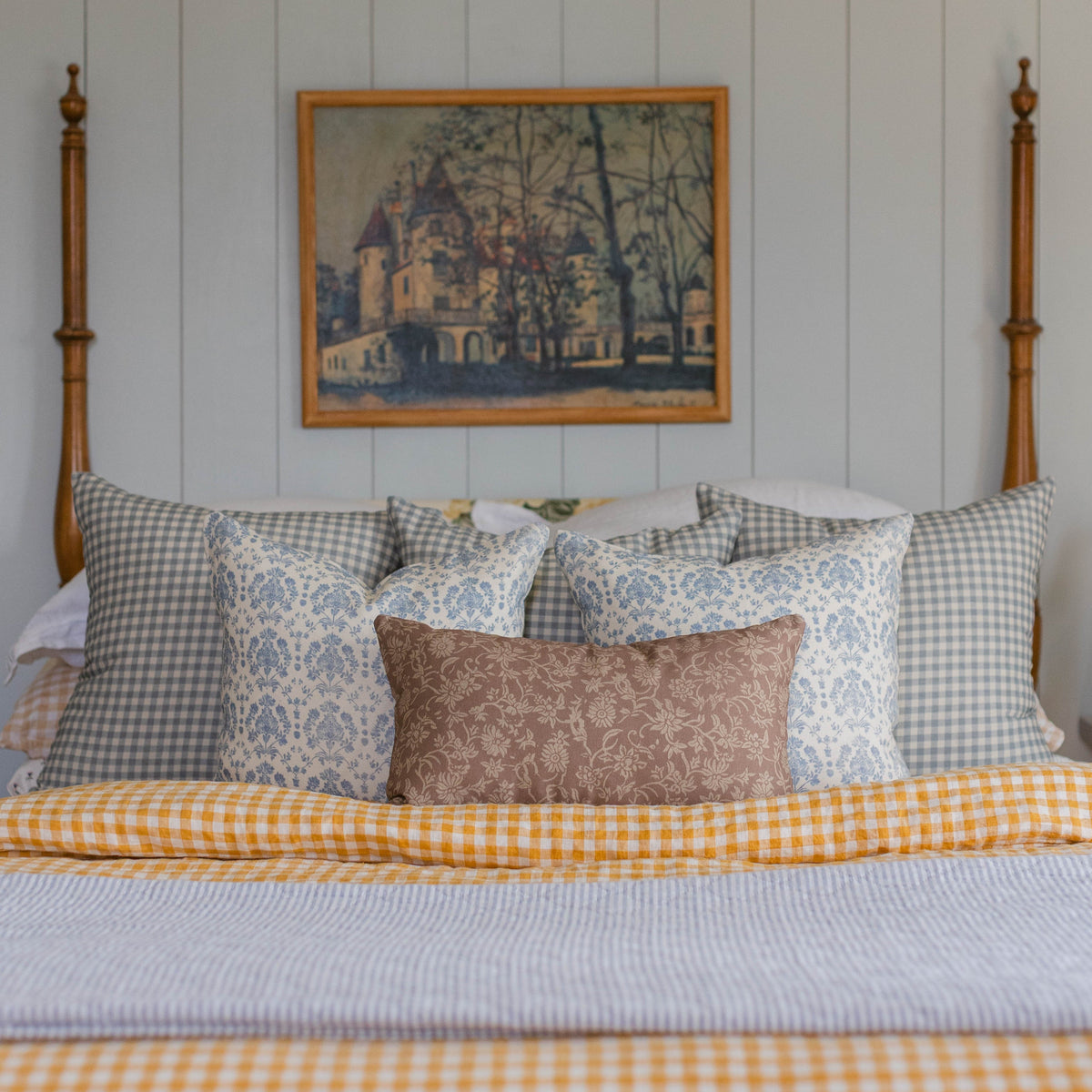 Decorative Pillow Cover Set, Dusty Blue Gingham 18" 20" 22" 26" 12x20", Machine-Washable Care for Sofas, Beds and Living Room Accents image 15