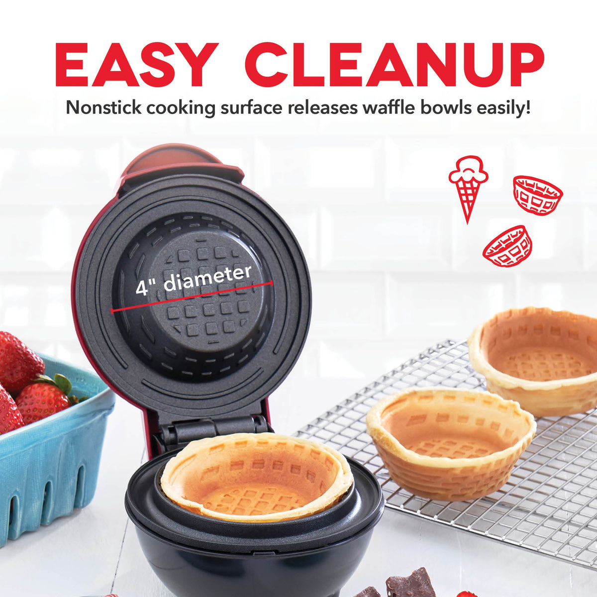 Dinnerware, Mini Waffle Bowl Maker, Non-Slip Design for Family Dining, Serving and Entertaining, 3 Color Options image 15