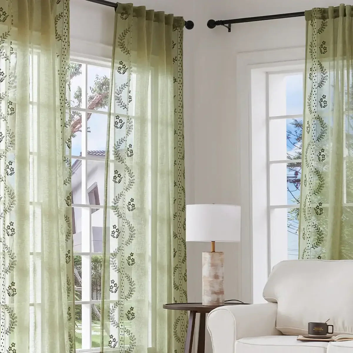 Window Curtain, Embroidered Floral Sheer Curtains (2 Panels) for Windows, Room Styling and Everyday Privacy, 3 Sizes and 3 Colors image 15