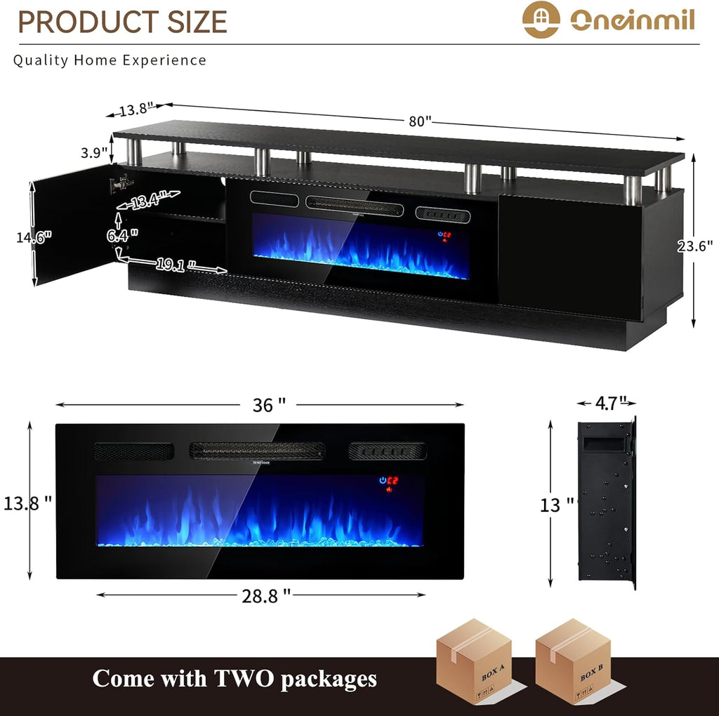 TV Stand, Electric Fireplace with Mirrored Doors, Stainless Steel Construction for Television Displays, Consoles and Organized Living Spaces image 15