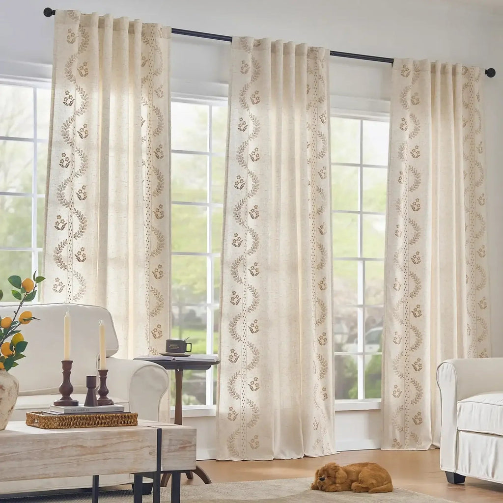 Window Curtain, Vintage Lined Embroidered Botanical Border for Windows, Room Styling and Everyday Privacy, 3 Sizes and 3 Colors image 15