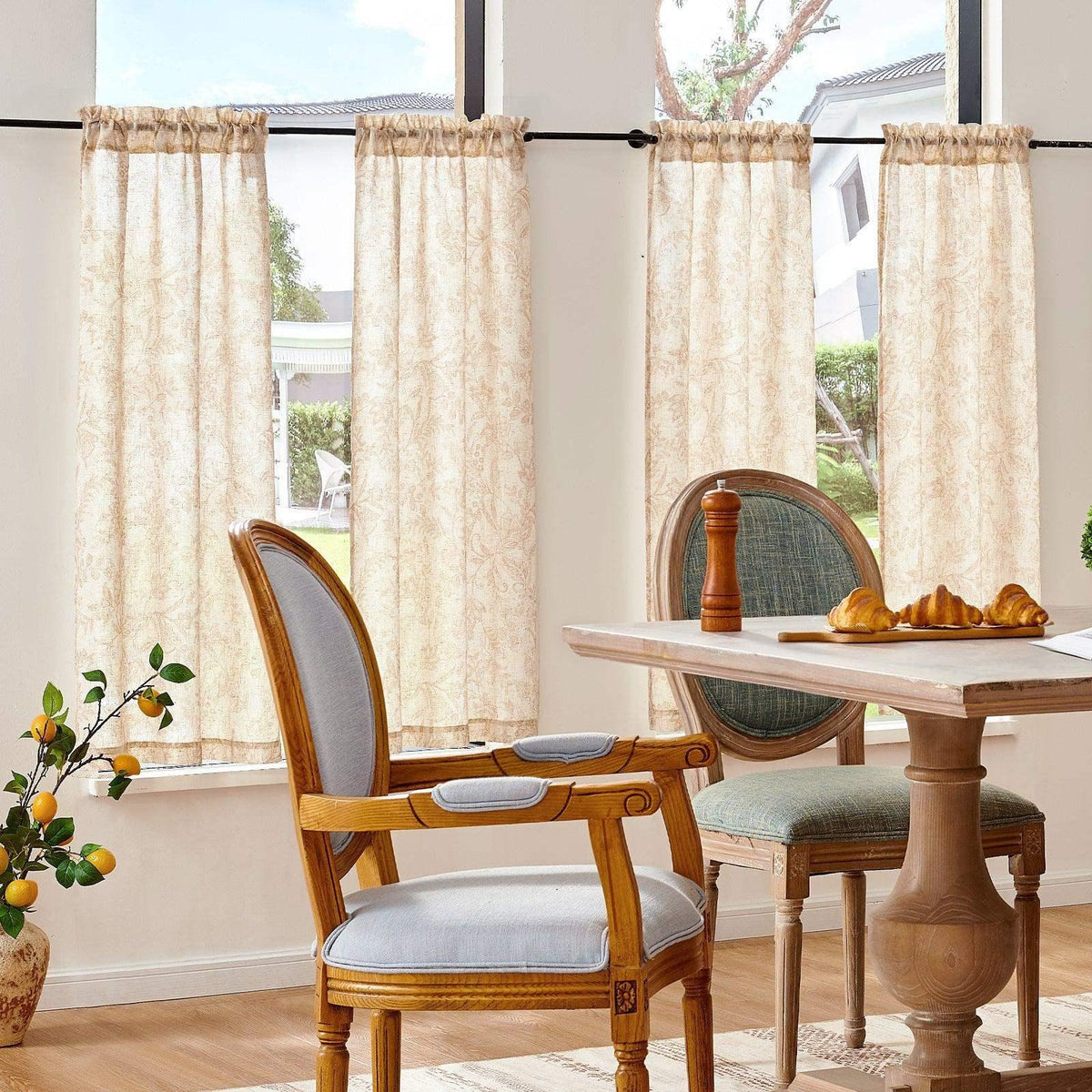 Window Curtain, Vintage Scrollwork Floral Linen Kitchen, Lightweight Design for Windows, Room Styling and Everyday Privacy image 15