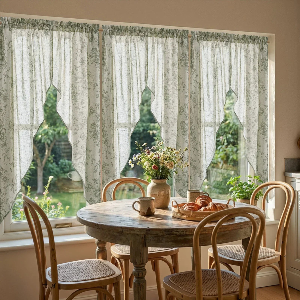 Window Curtain, Black Floral Swag Linen Kitchen Curtains (2 for Bedrooms, Living Rooms and Home Privacy, 3 Sizes and 3 Colors image 15