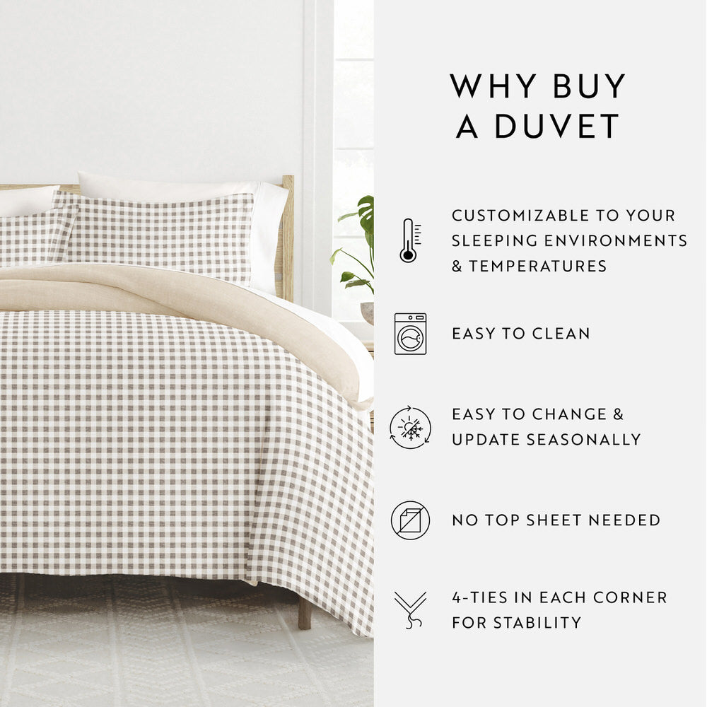 Duvet Cover Set, Gingham Check Pattern 3 Piece Reversible for Guest Rooms and Everyday Bedroom Styling image 15