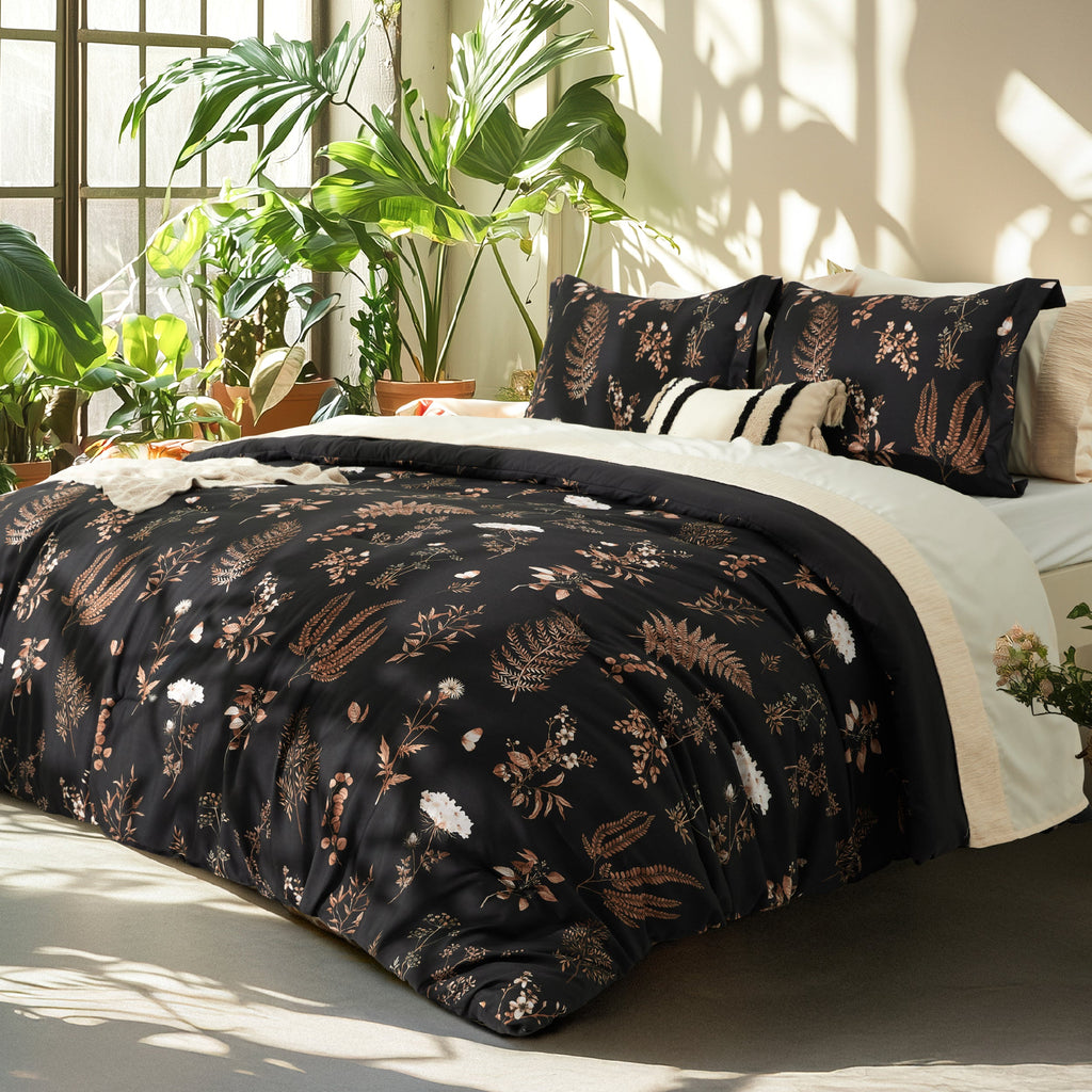 Bed Comforter, Retro Botanical Set for Everyday Bedding and Comfortable Sleep, 4 Sizes and 9 Colors image 15