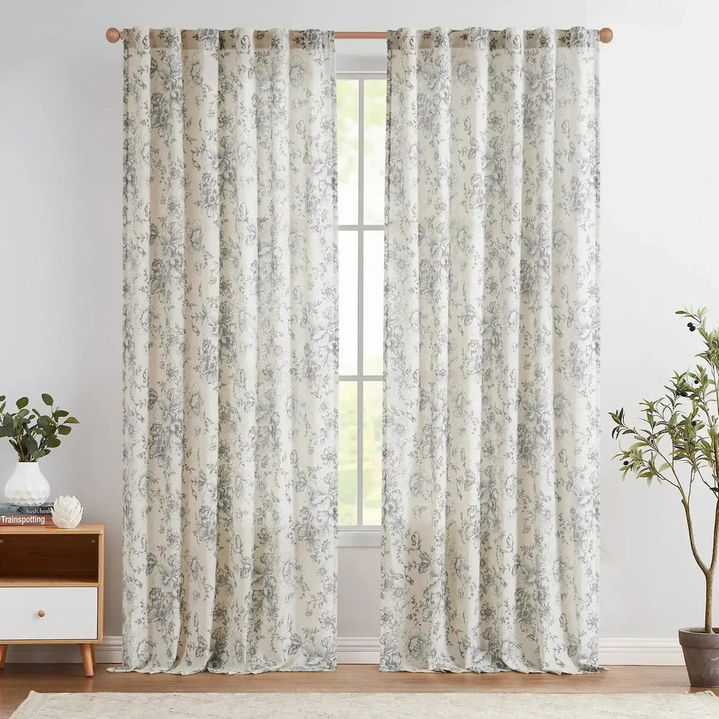Window Curtain, Peony Print Linen Blend 3 in 1 Curtains (2, Machine-Washable Care for Bedrooms, Living Rooms and Home Privacy image 15