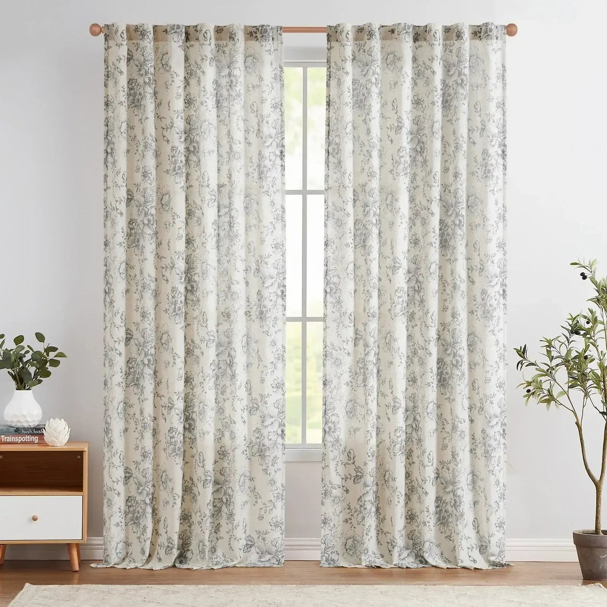 Window Curtain, Peony Print Linen Blend 3 in 1 Curtains (2, Machine-Washable Care for Bedrooms, Living Rooms and Home Privacy image 15