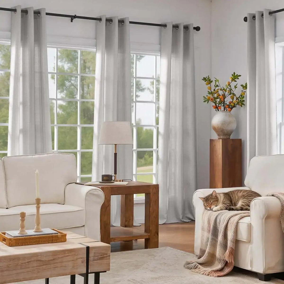 Window Curtain, Solid Linen Textured Grommet Curtains (2, Lightweight Design for Windows, Room Styling and Everyday Privacy image 15
