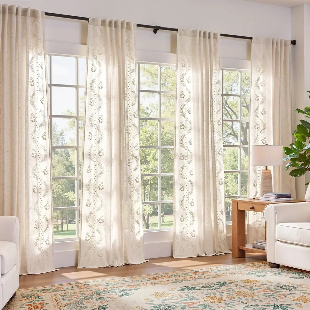 Window Curtain, Embroidered Vine Floral Linen Curtains (2, Lightweight Design for Bedrooms, Living Rooms and Home Privacy image 15