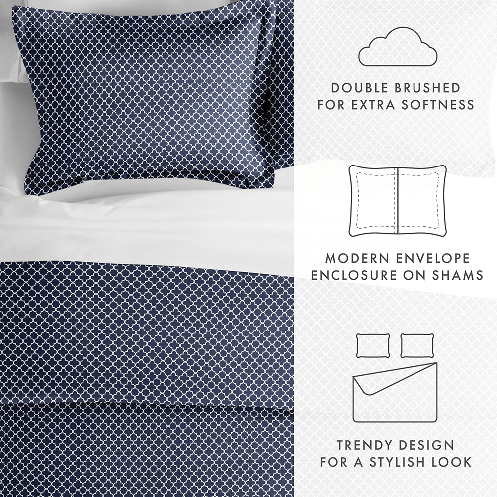 Duvet Cover Set, Quatrefoil Pattern 3 Piece for Bedroom Bedding Refresh and Everyday Comfort, 3 Sizes and 2 Colors image 15