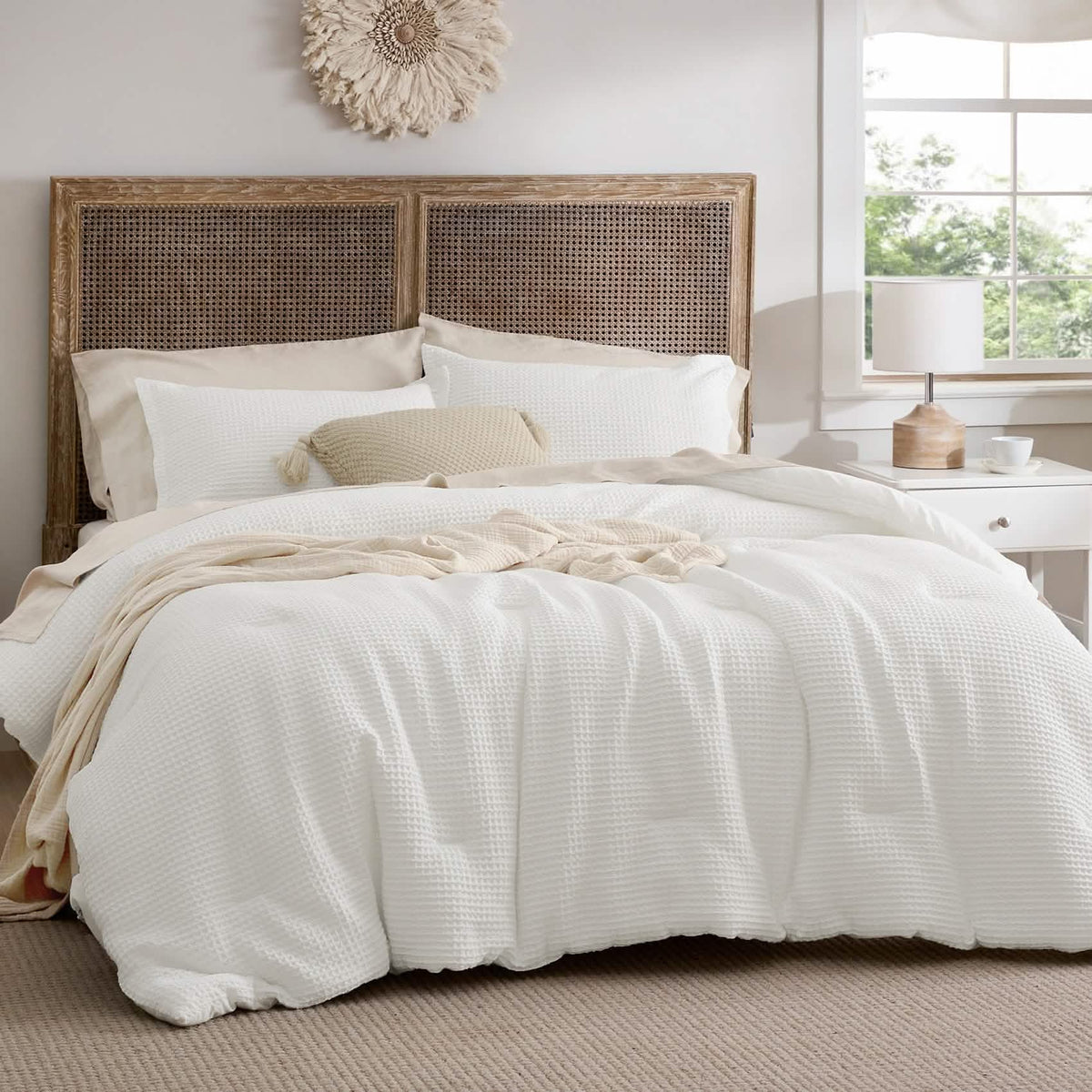 Bed Comforter, Cotton Waffle Weave Set, Breathable Construction for Everyday Bedding and Comfortable Sleep, 5 Sizes and 12 Colors image 16