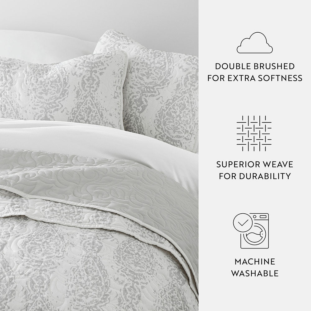 Quilted Coverlet Set, Distressed Damask Reversible for Guest Bedrooms, Layered Beds and Everyday Bedding, 3 Sizes and 2 Colors image 16