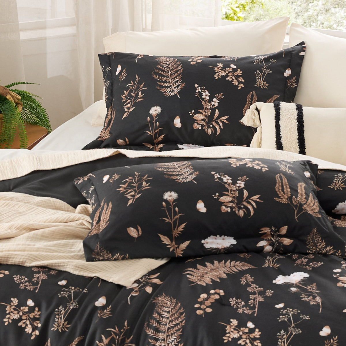 Bed Comforter, Retro Botanical Set for Everyday Bedding and Comfortable Sleep, 4 Sizes and 9 Colors image 16