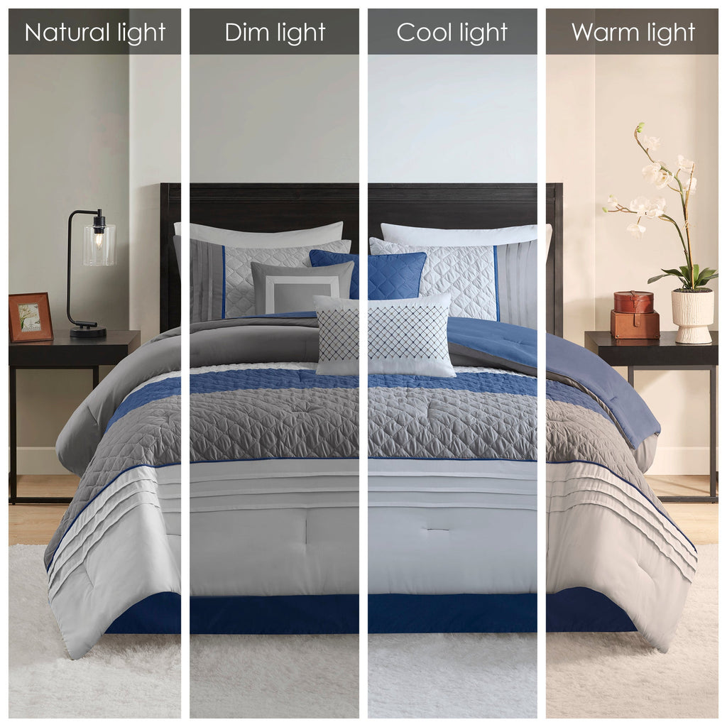 Bed Comforter, Jenson 7 Piece Color Block Stripe Set, Machine-Washable Care for Year-Round Bedroom Comfort and Restful Sleep image 16