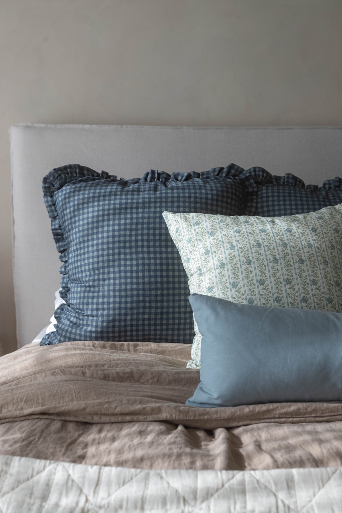 Decorative Pillow Cover, Navy Gingham Ruffle 18" 22" 26" 12x20" 12x40", Machine-Washable Care for Sofas, Beds and Living Room Accents image 16