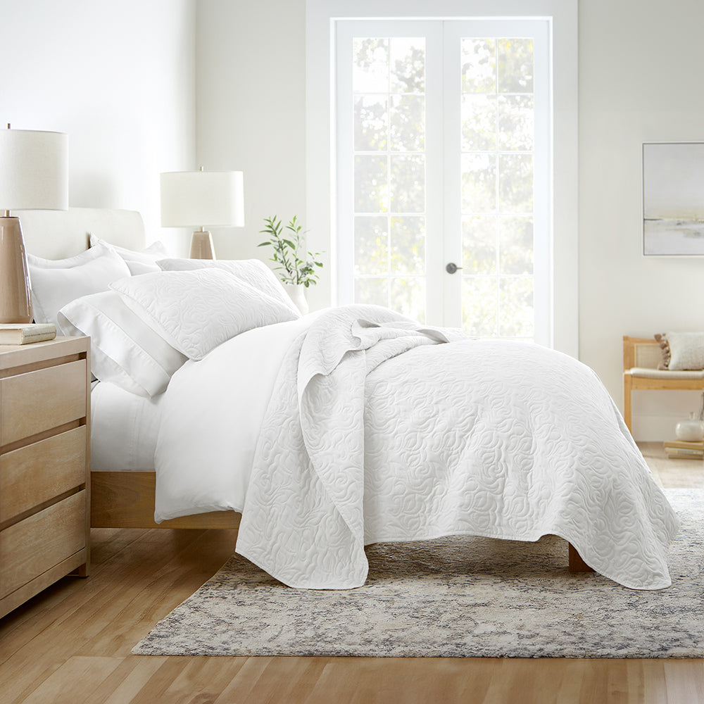 Bed Quilt, 3 Piece Floral Stitch Quilted Coverlet Set for Bedroom Layering and Everyday Bedding, 3 Sizes and 6 Colors image 16