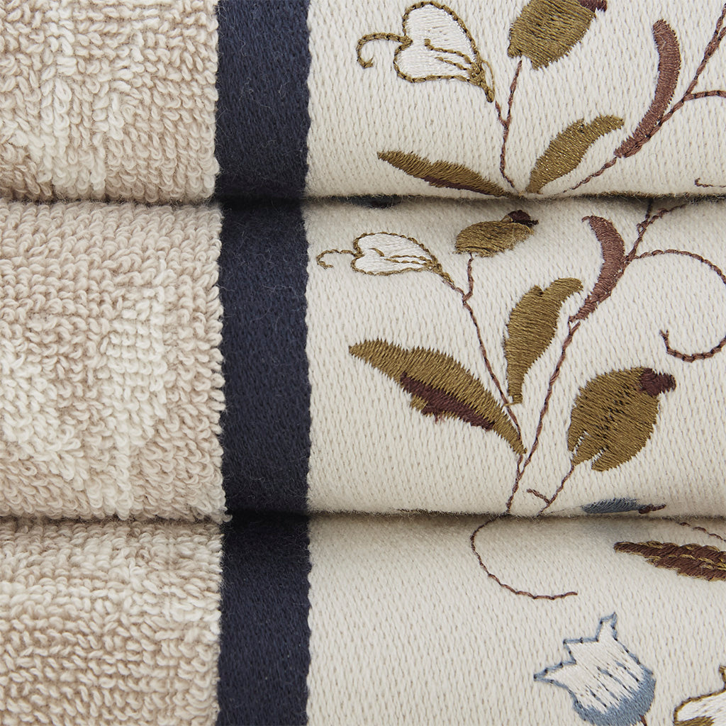 Bath Linen, Serene Embroidered Cotton Jacquard 6 Piece, Machine-Washable Care for Home Bathrooms and Everyday Care, 5 Color Options image 16