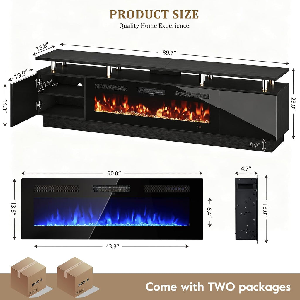 TV Stand, Electric Fireplace with Mirrored Doors, Stainless Steel Construction for Television Displays, Consoles and Organized Living Spaces image 16
