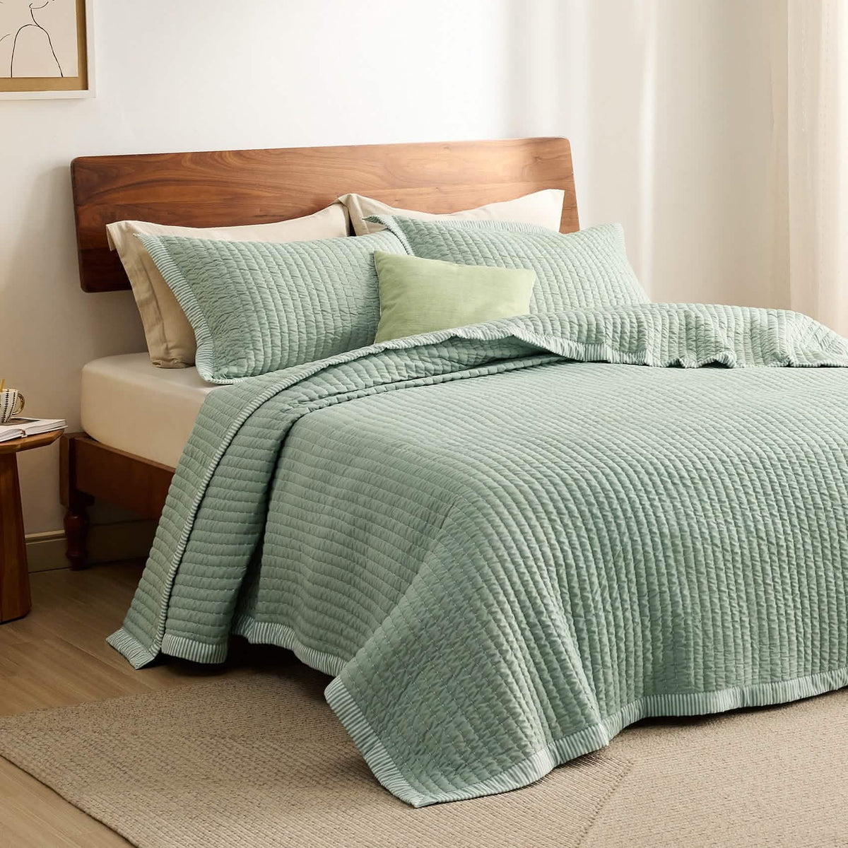 Cozy Throw Blanket, Corduroy Pattern Quilt Set, Breathable Construction for Living Rooms, Bedrooms and Everyday Lounging image 16