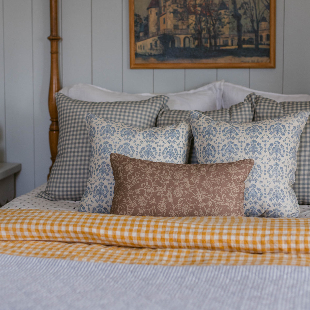 Decorative Pillow Cover Set, Dusty Blue Gingham 18" 20" 22" 26" 12x20", Machine-Washable Care for Sofas, Beds and Living Room Accents image 16
