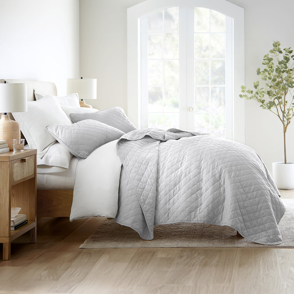 Bed Quilt, 3 Piece Diamond Stitch Quilted Coverlet Set for Guest Beds and Layered Bedroom Styling, 3 Sizes and 6 Colors image 16