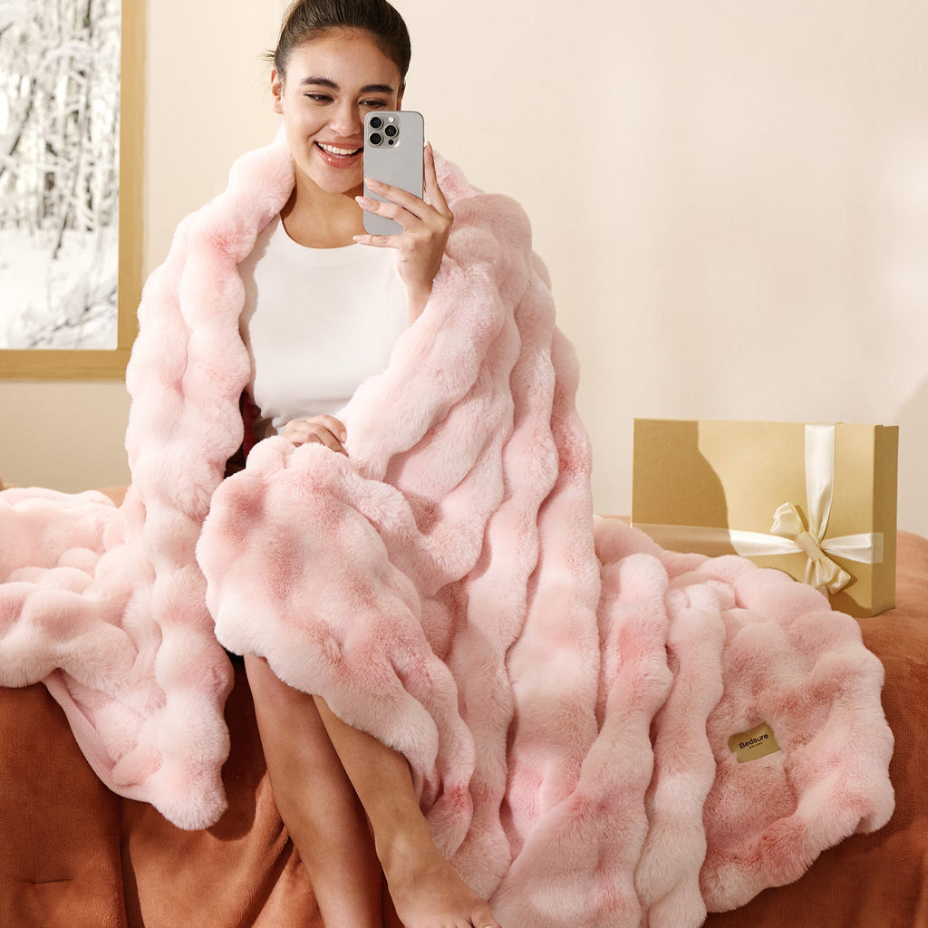 Cozy Throw Blanket, Bubble Faux Fur, Machine-Washable Care for Living Rooms, Bedrooms and Everyday Lounging, 3 Sizes and 11 Colors image 16