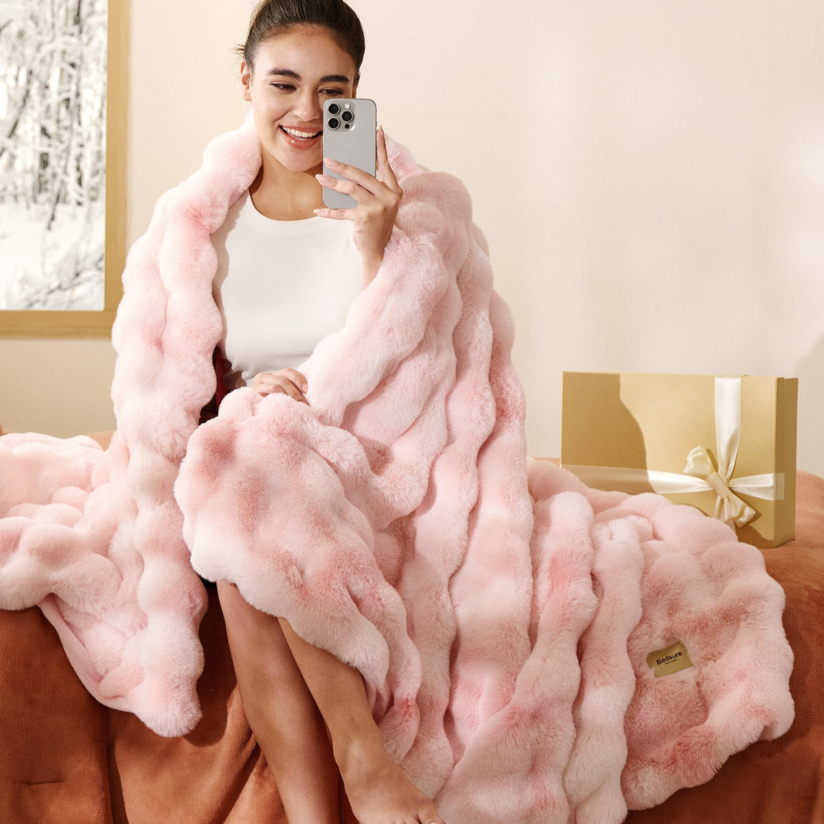 Cozy Throw Blanket, Bubble Faux Fur, Machine-Washable Care for Living Rooms, Bedrooms and Everyday Lounging, 3 Sizes and 11 Colors image 16